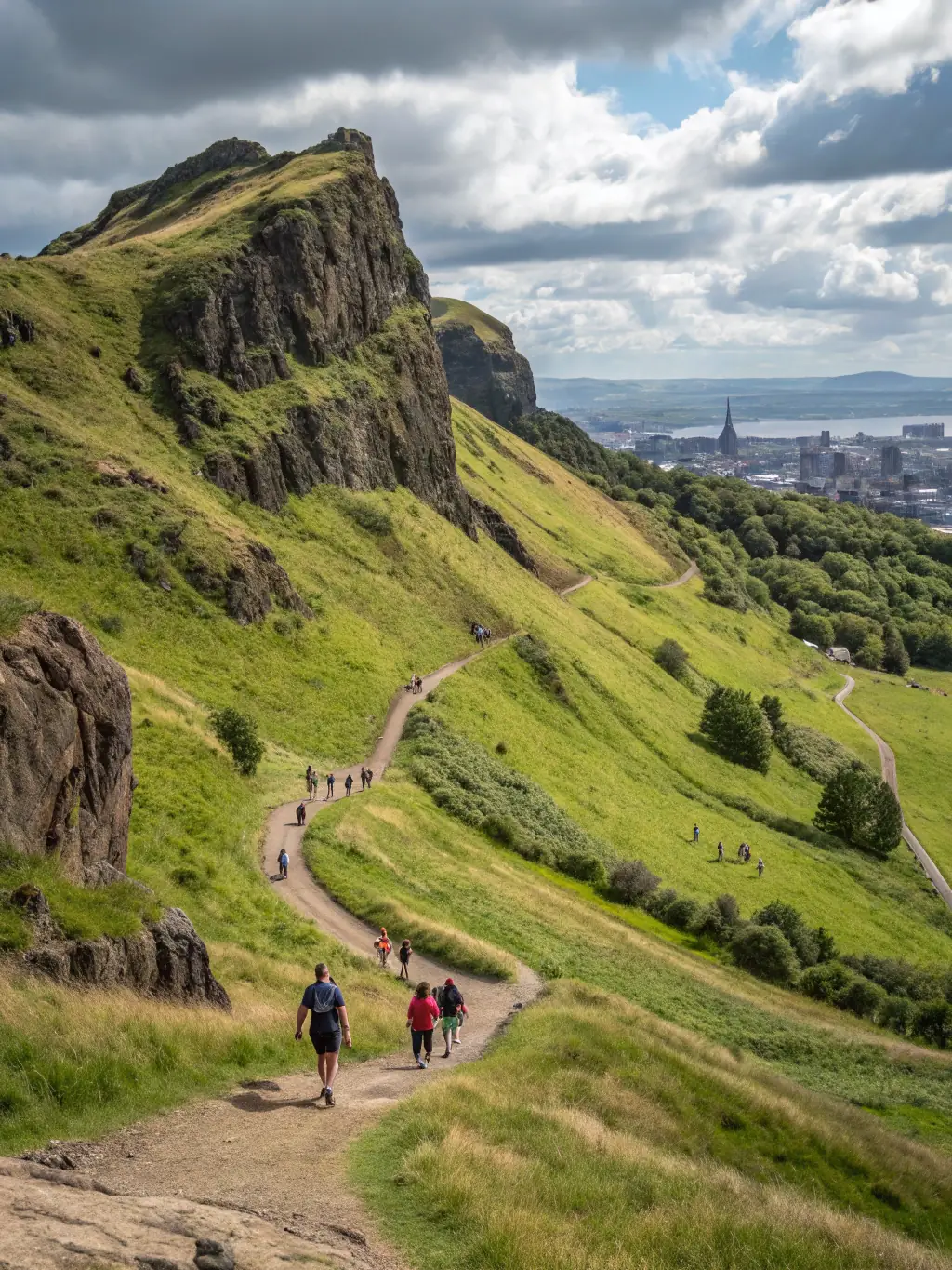 A serene photograph of Arthur's Seat, capturing its natural beauty and the panoramic views of Edinburgh it offers to hikers and nature enthusiasts.